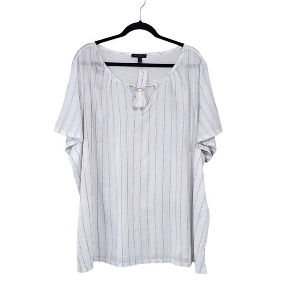 Lane Bryant white & blue v-neck short sleeve top Sz 28 beachy - Picture 1 of 5